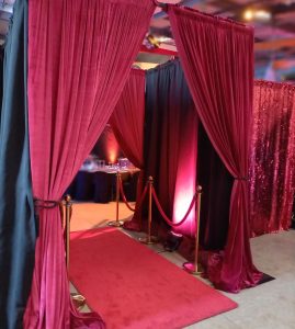Red and black entrance draping